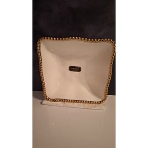 Baroque Collection White/ Gold Ceramic Serving Holiday Bowl New